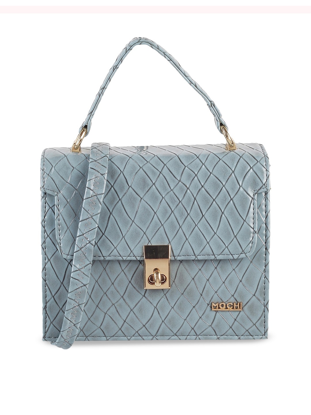 Mochi Blue Textured Structured Satchel Price in India
