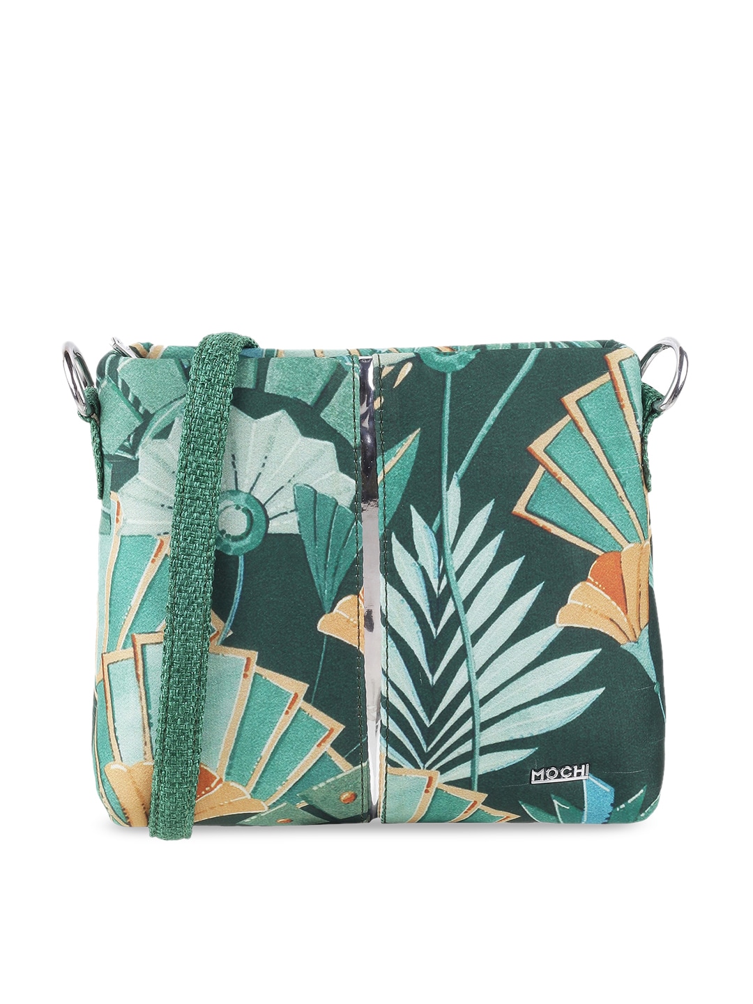 Mochi Green Floral Printed Structured Sling Bag Price in India