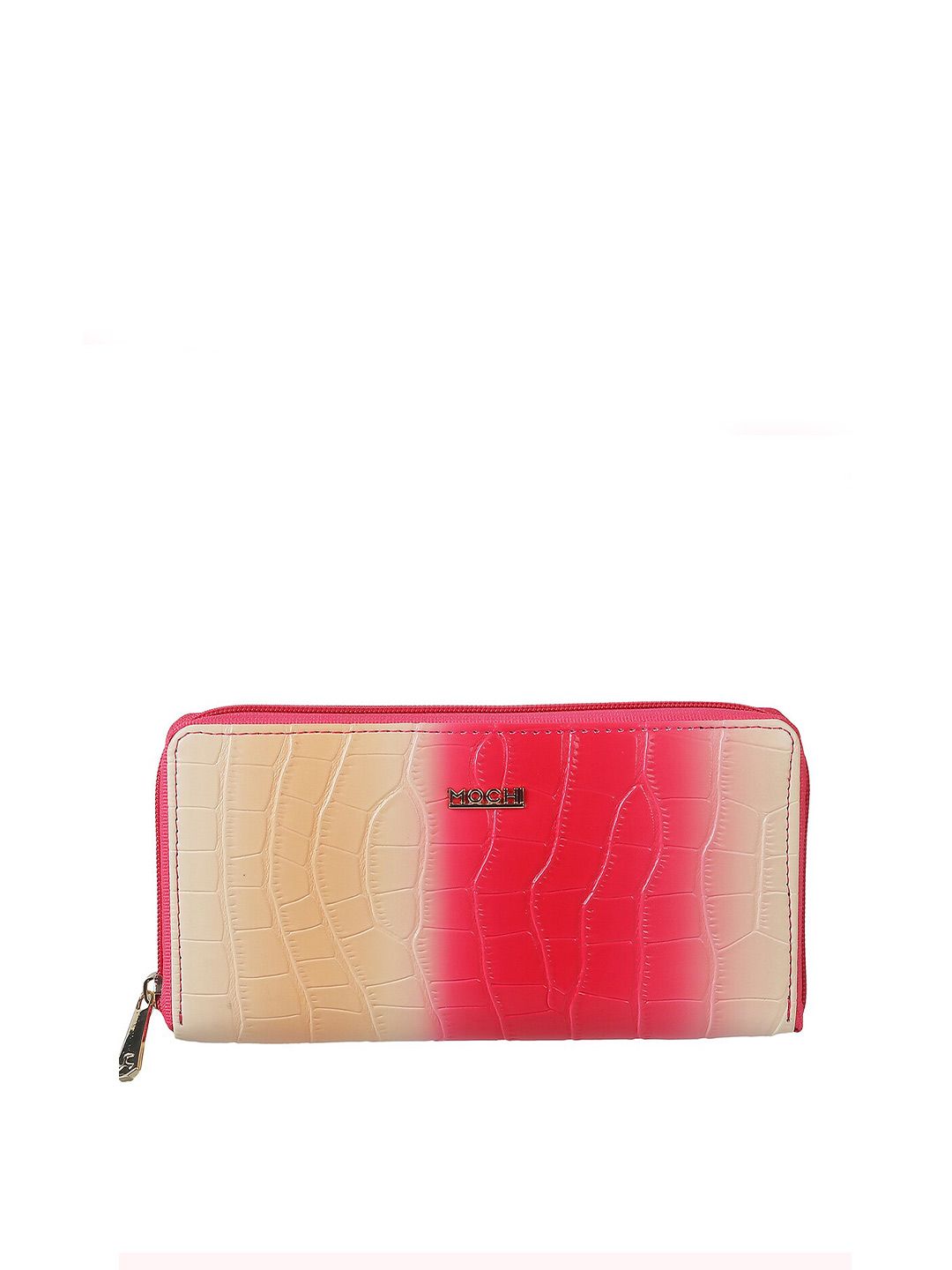 Mochi Women Pink & Cream-Coloured Colourblocked PU Zip Around Wallet Price in India