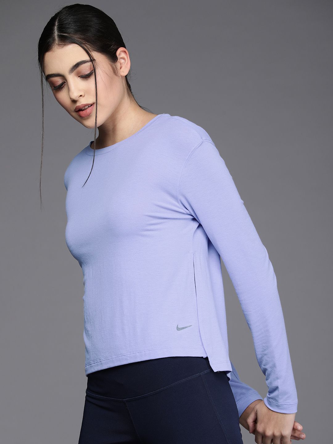 Nike Women Purple Dri-FIT Yoga T-shirt Price in India