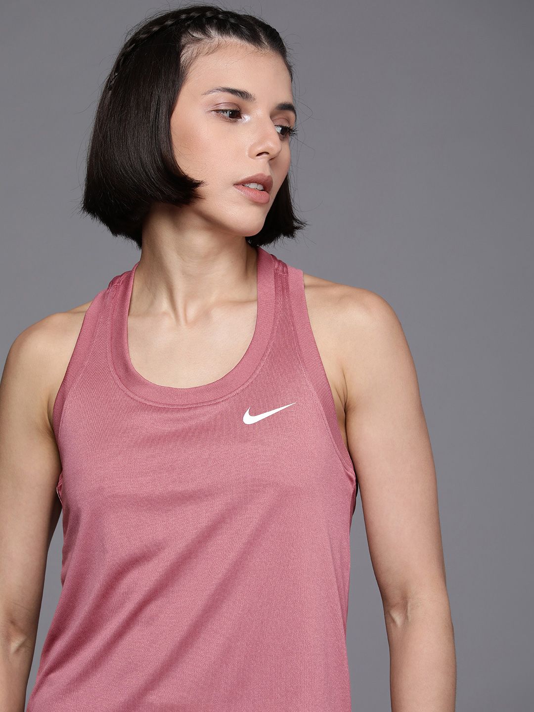 Nike Women Pink Solid Dri-FIT Training Tank T-shirt Price in India