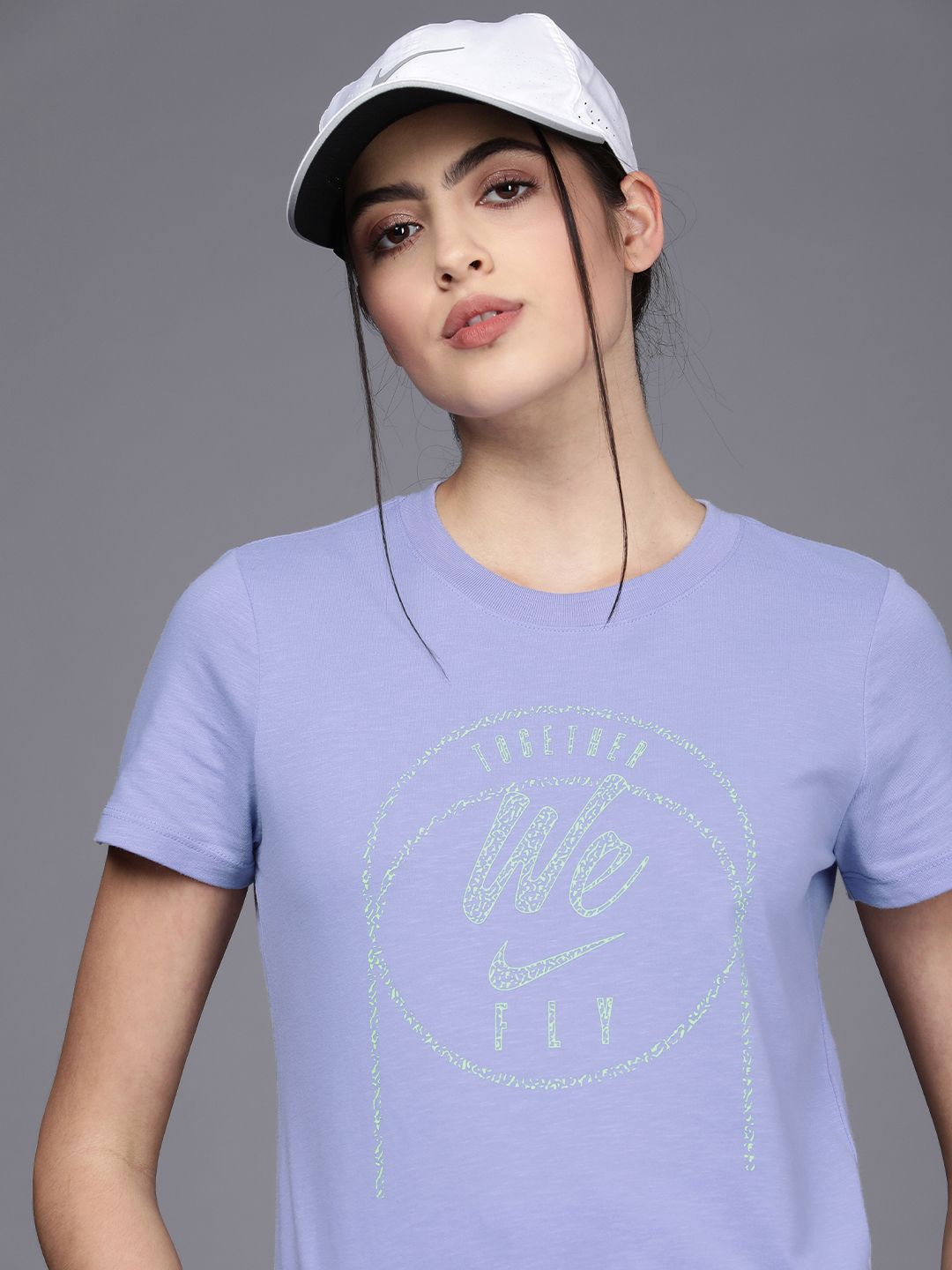 Nike Women Purple Typography Print Dri-FIT T-shirt Price in India