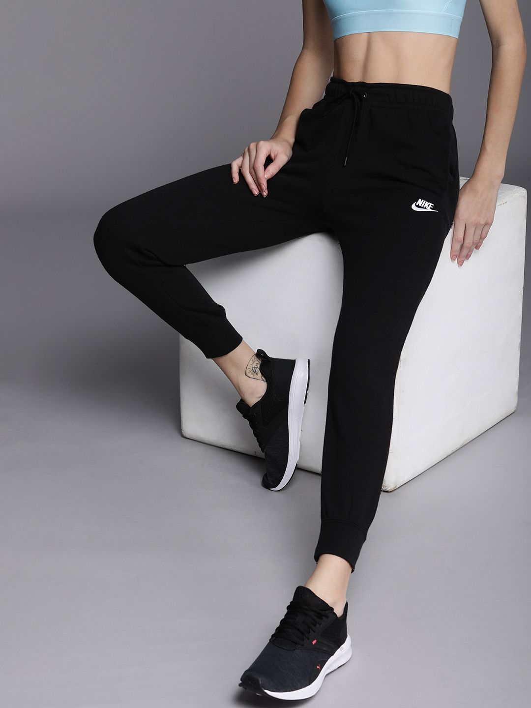 Nike Sportwear Women Black Solid Essential Fleece Regular Fit Joggers Price in India