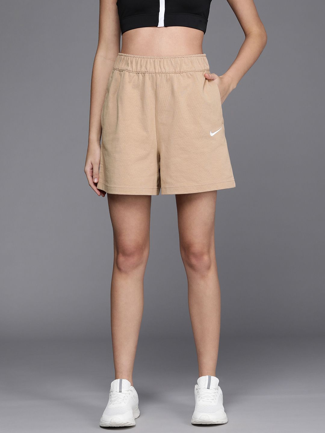 Nike Women Beige Pure Cotton Jersey Sports Shorts Price in India