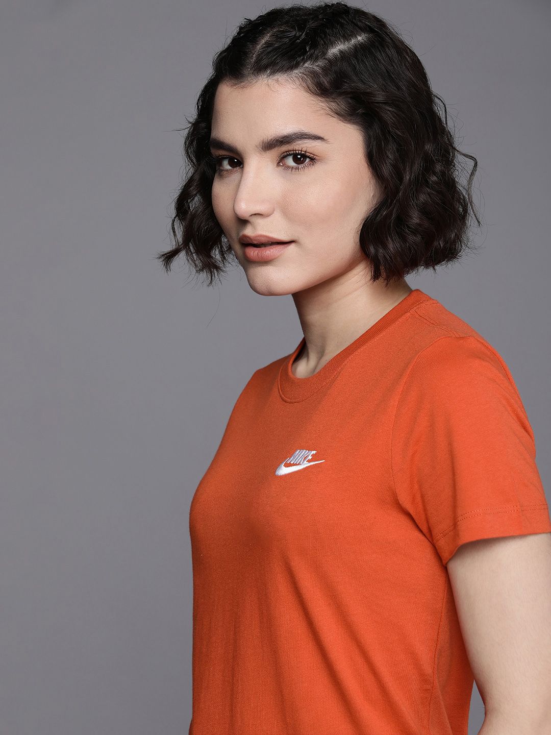 Nike Women Orange Brand Logo Pure Cotton CLUB T-shirt Price in India