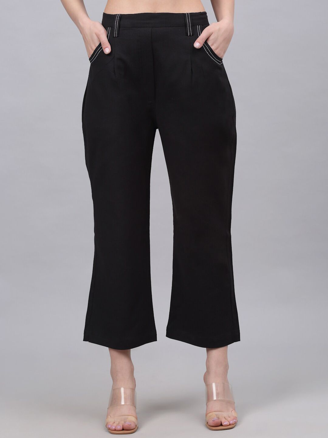 NEUDIS Women Black Comfort Crop Pure Cotton Trousers Price in India