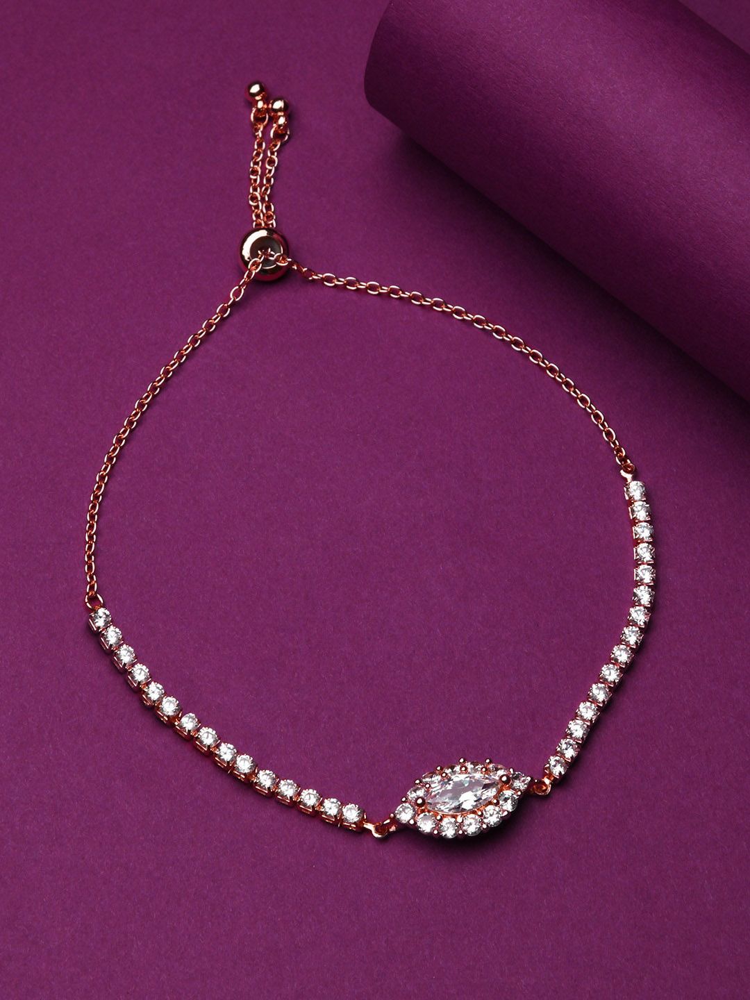 Lilly & sparkle Women Rose Gold-Plated & White Brass Cubic Zirconia Link Bracelet Price in India