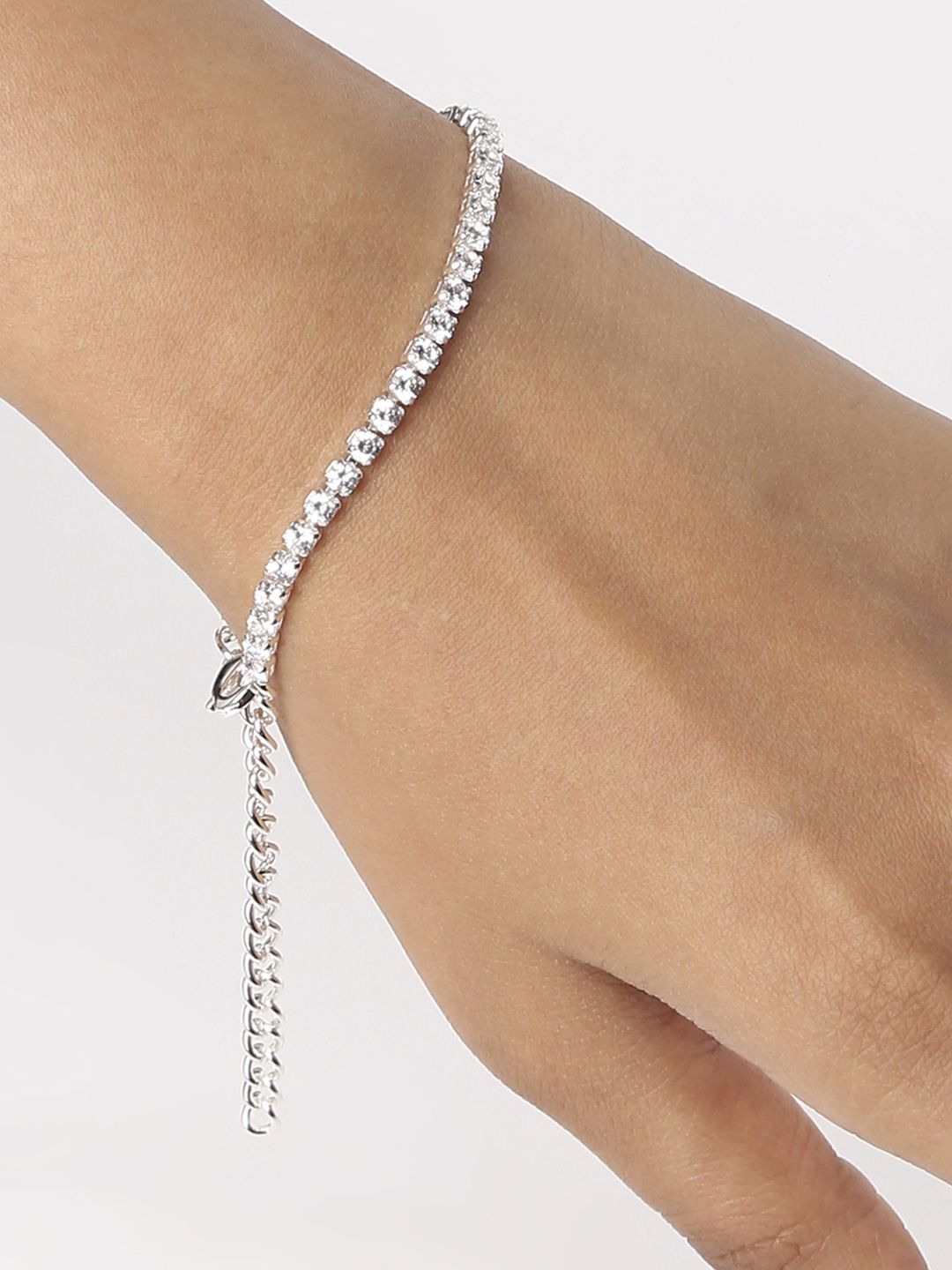 Lilly & sparkle Women Silver-Plated & White Brass Cubic Zirconia Link Bracelet Price in India