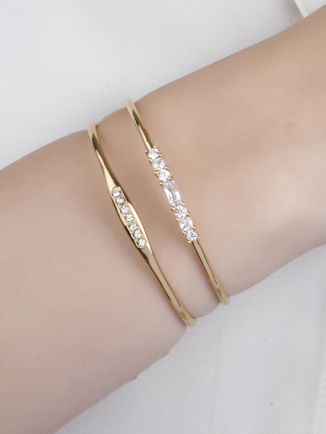 Lilly & sparkle Women Set of 2 Gold-Plated & White Brass Cubic Zirconia Kada Bracelet Price in India