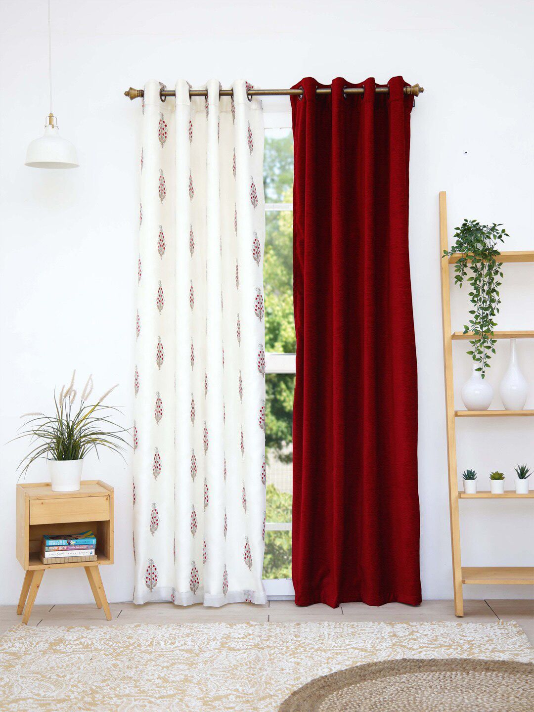 Ariana Red & Cream-Coloured Set of 2 Ethnic Motifs Sheer Long Door Curtain Price in India