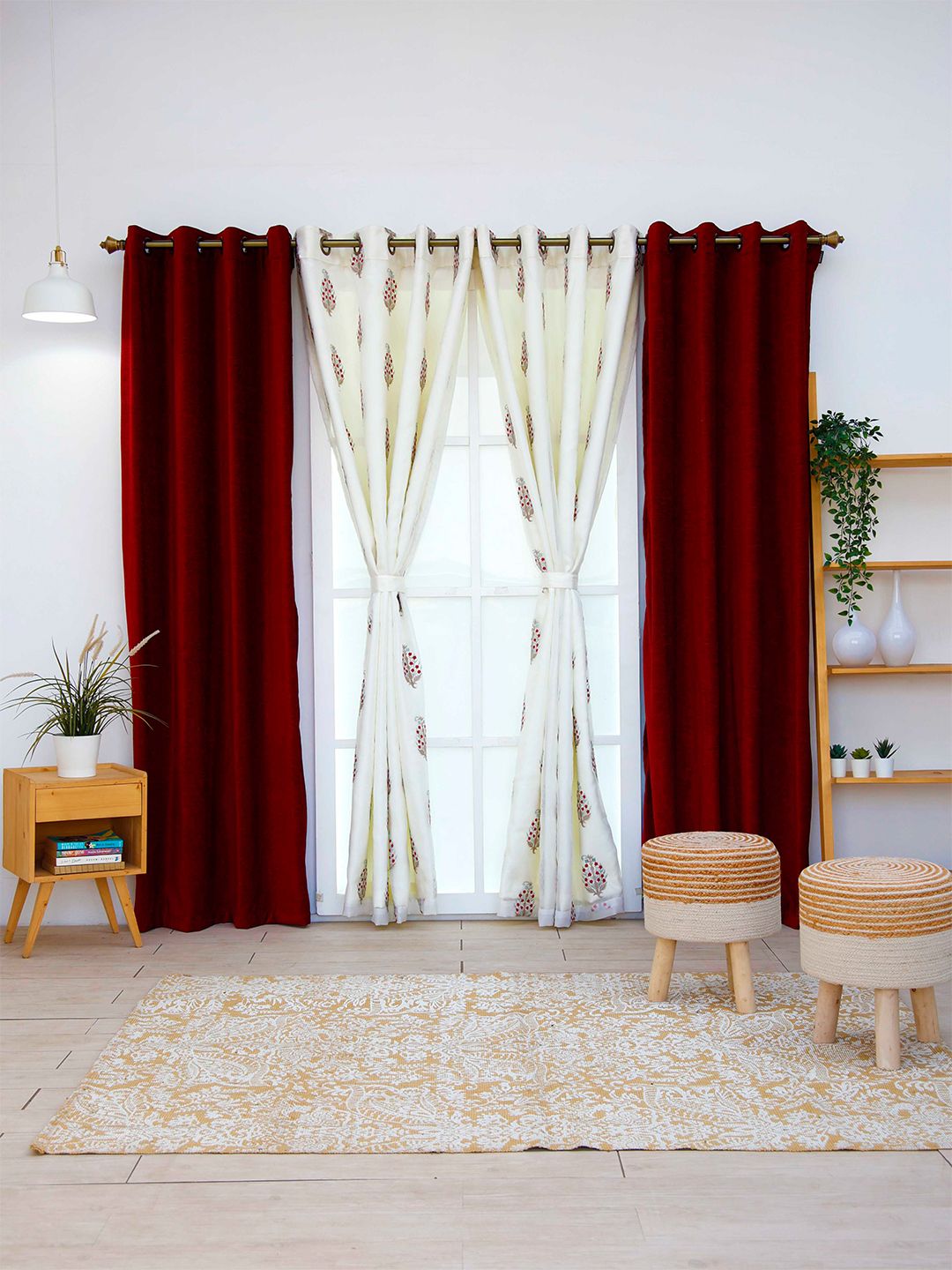 Ariana Red & White Set of 4 Floral Door Curtain Price in India