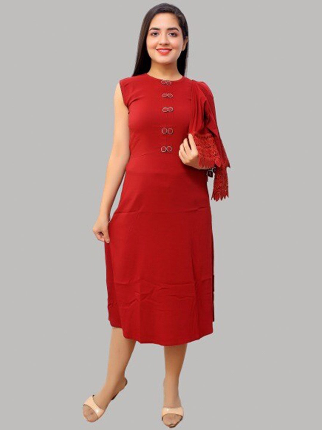 FNOCKS Maroon Dress with Jacket Price in India