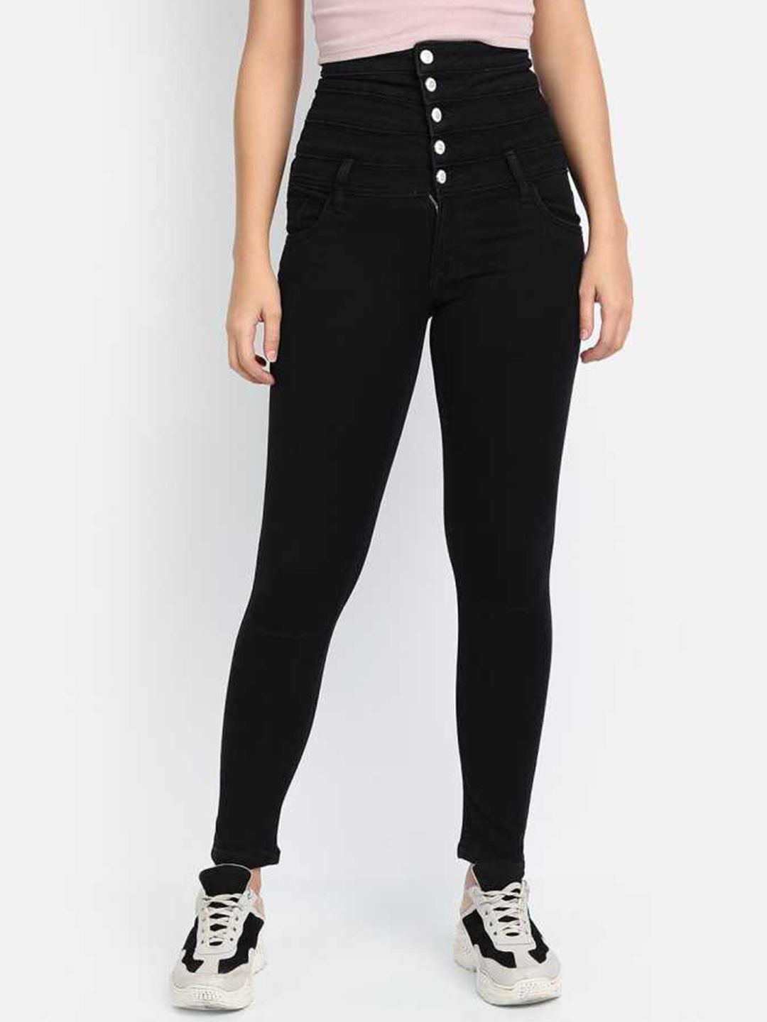 Next One Women Black Comfort Skinny Fit High-Rise Jeans Price in India