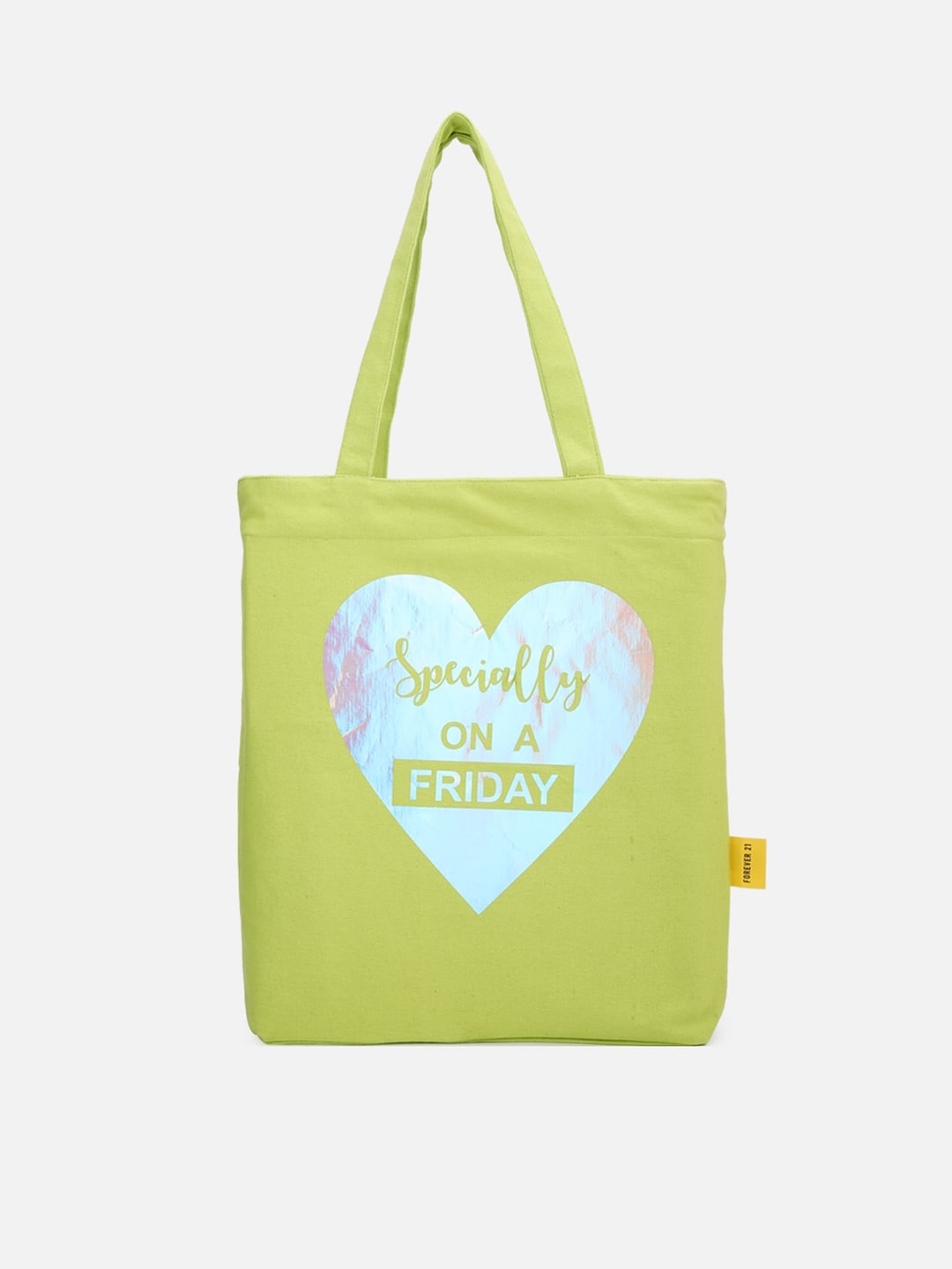 FOREVER 21 Green Printed Shopper Tote Bag with Applique Price in India