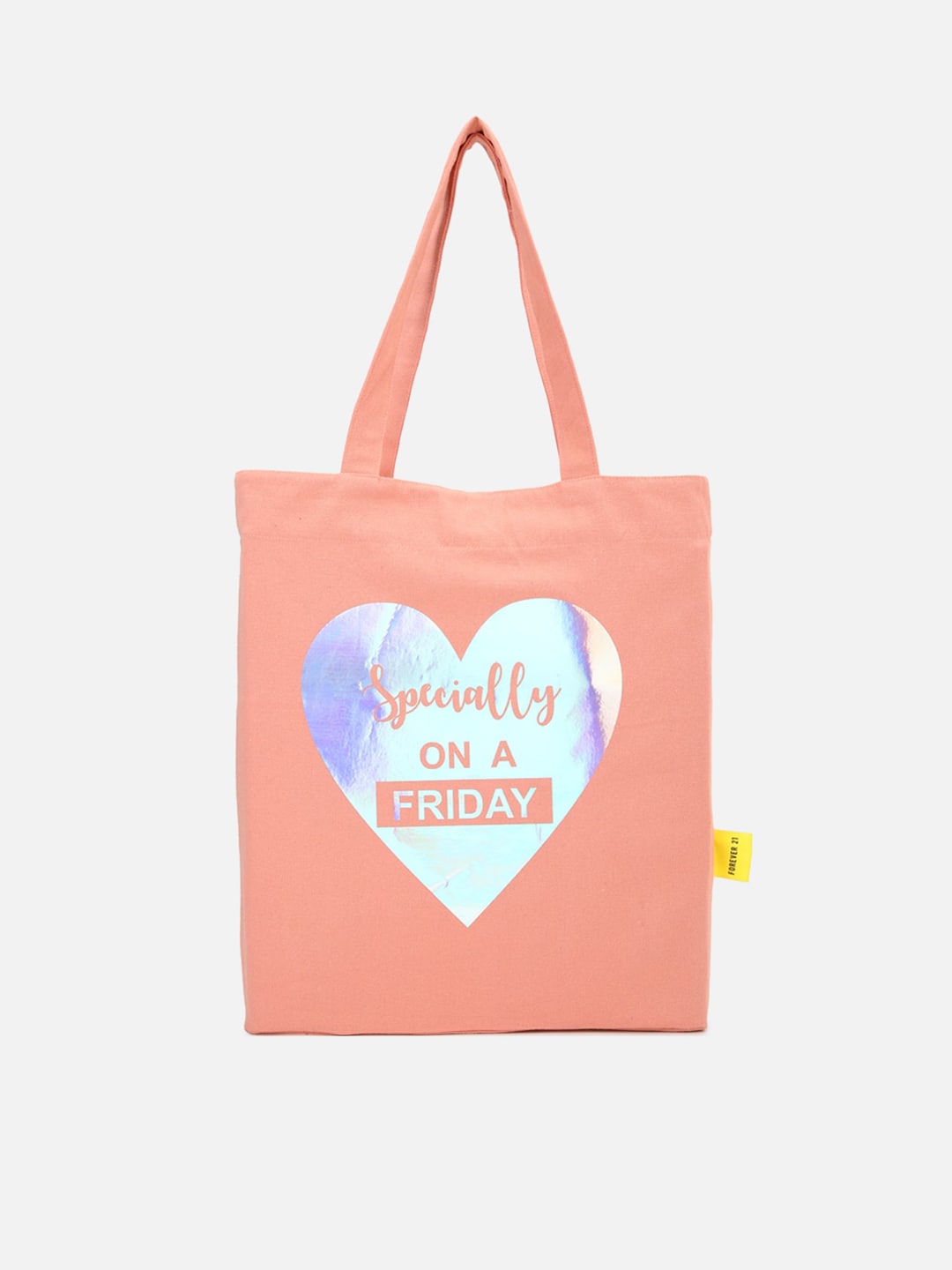 FOREVER 21 Peach-Coloured Printed Shopper Tote Bag with Applique Price in India