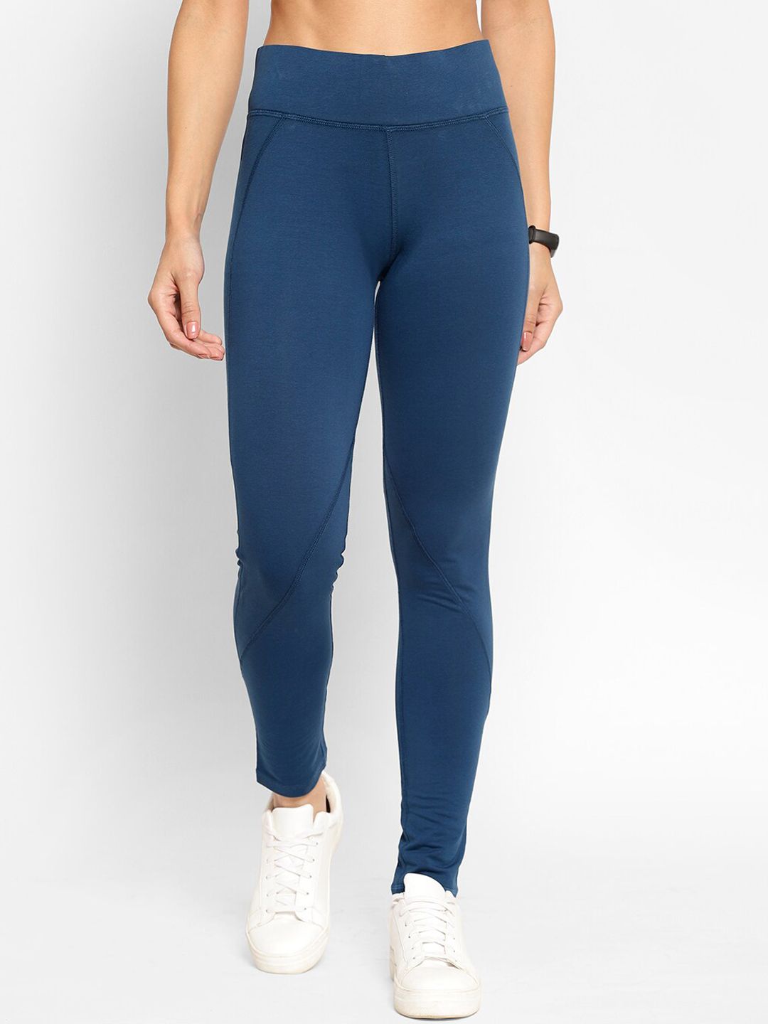 SAPPER Women Blue Cotton Lycra Solid Track Pants Price in India