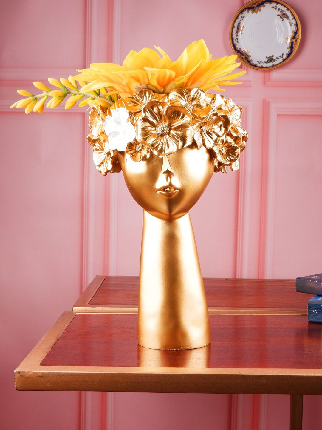 THE WHITE INK DECOR Gold-Tone Women Head Resin Vase Price in India