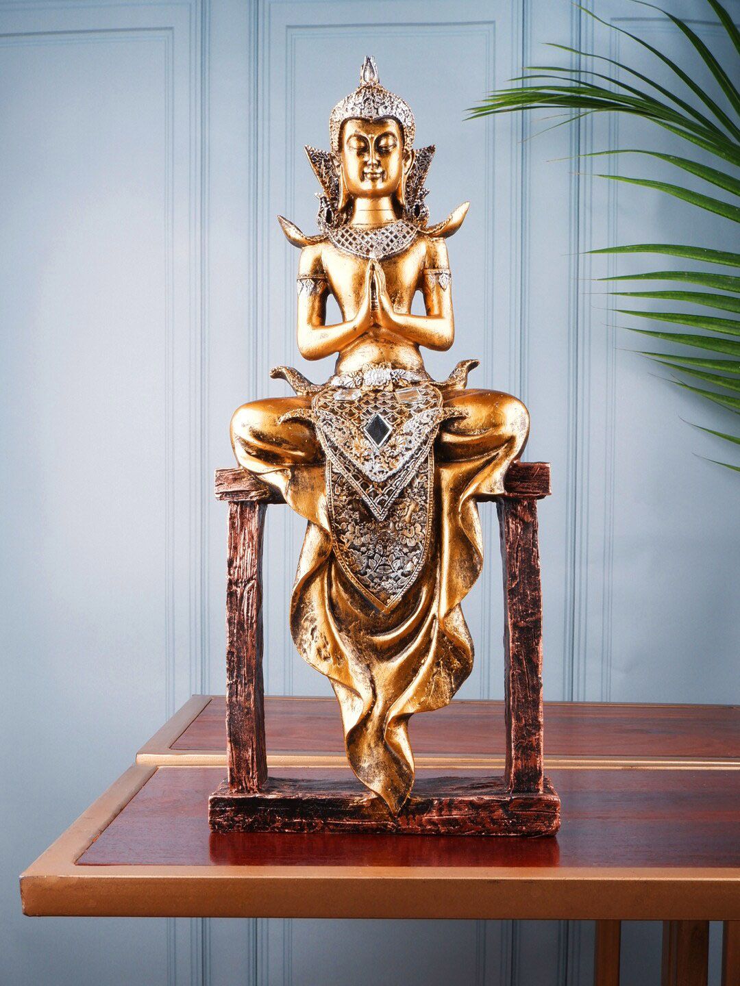 THE WHITE INK DECOR Gold-Colored Buddha Figurines Showpieces Price in India