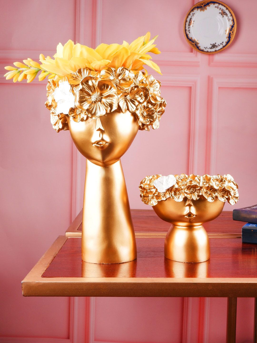 THE WHITE INK DECOR Set of 2 Gold-Toned Decor Vase Price in India