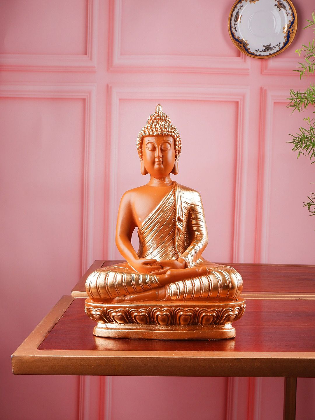 THE WHITE INK DECOR Gold-Toned Buddha Figurine Showpiece Price in India