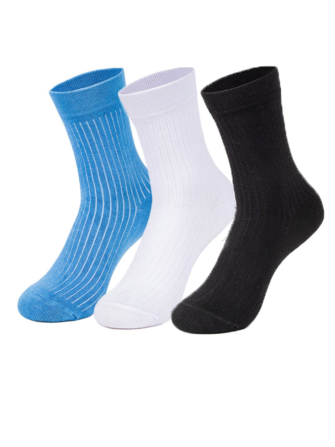 MUSH Bamboo Unisex Pack Of 3 Assorted Striped Patterned Calf-Length Socks