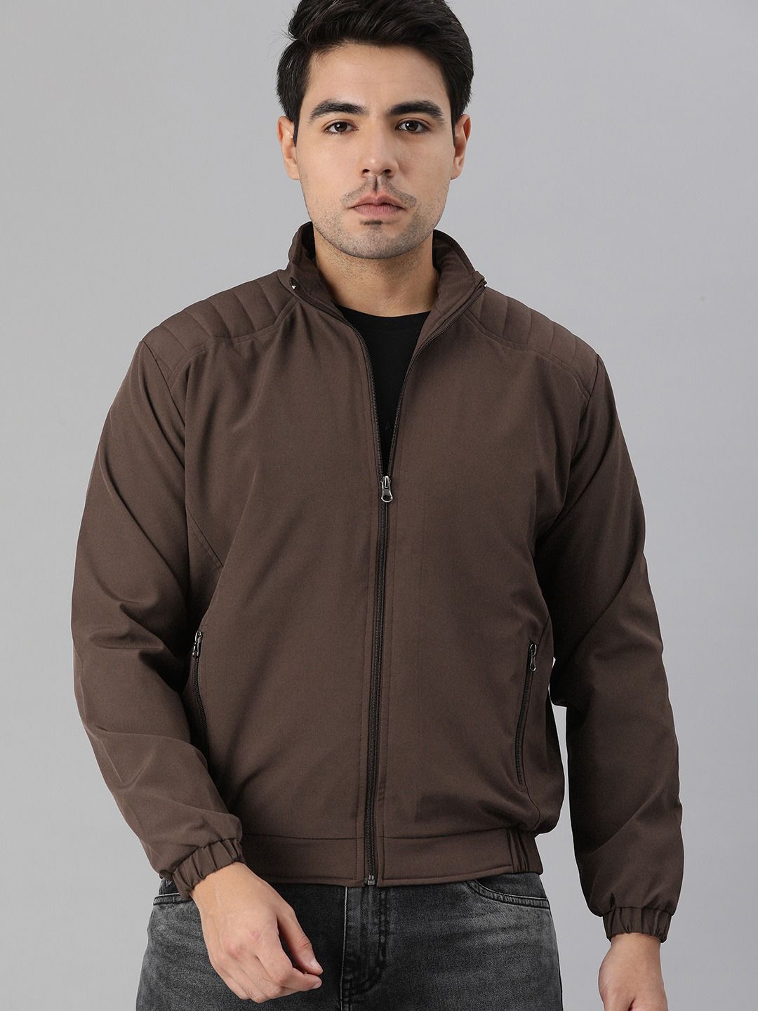 VOXATI Men Maroon Windcheater Long Sleeves Bomber Jacket