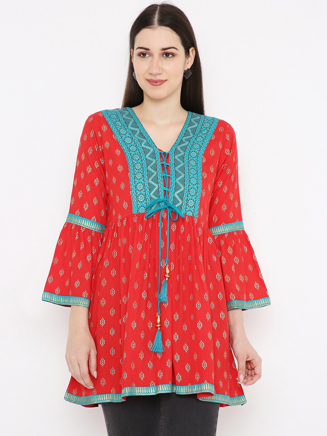 Peppertree Red & Blue Printed Tunic Price in India