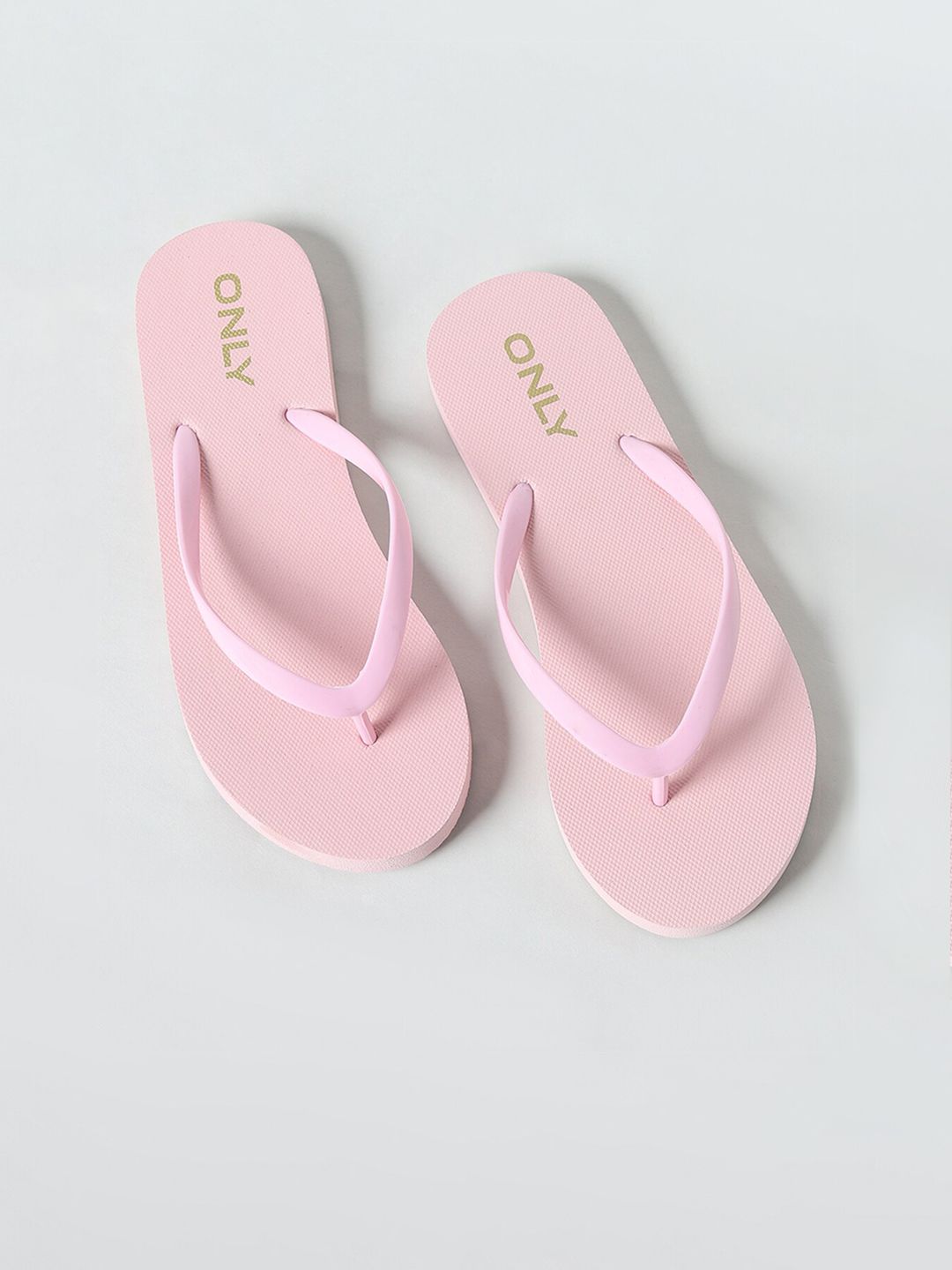 ONLY Women Pink & Gold-Toned Printed Rubber Thong Flip-Flops Price in India