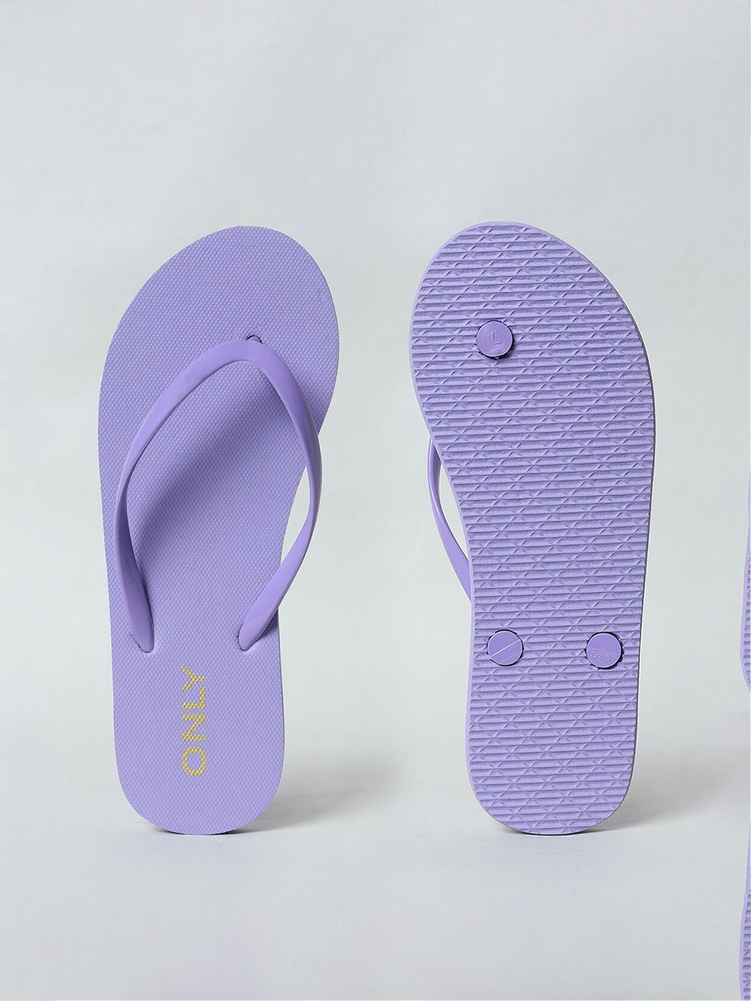 ONLY Women Purple & Gold-Toned Printed Rubber Thong Flip-Flops Price in India