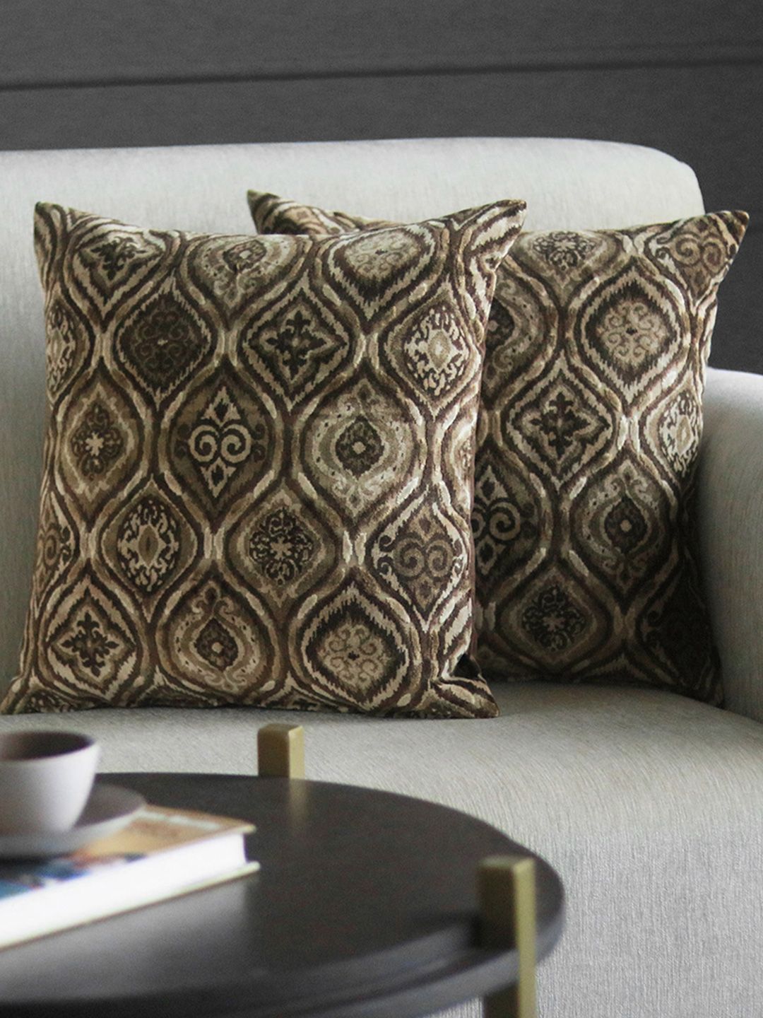 GM Brown Set of 2 Ethnic Motifs Velvet Square Cushion Covers Price in India