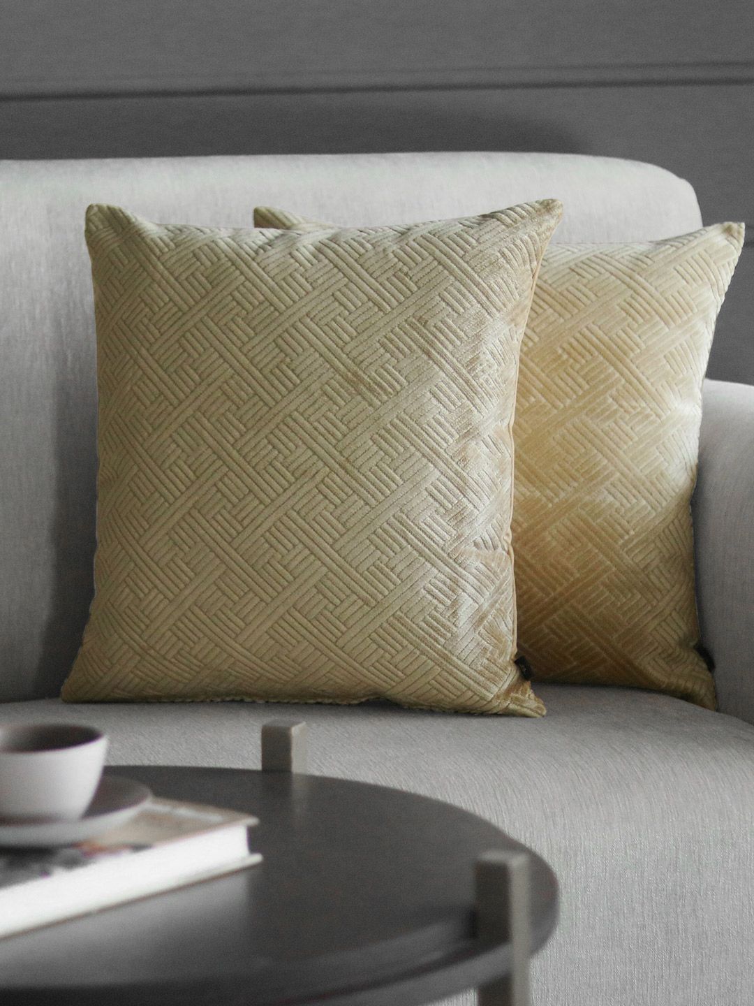 GM Beige Set of 2 Geometric Square Cushion Covers Price in India