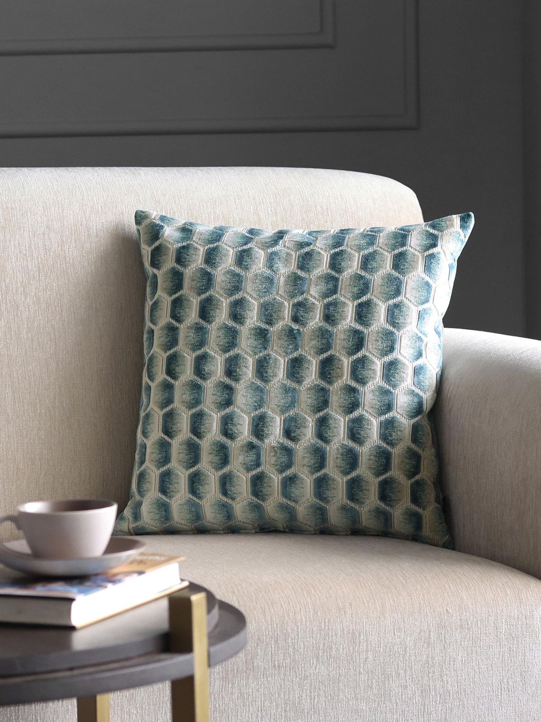 GM Teal & White Geometric Velvet Square Cushion Covers Price in India