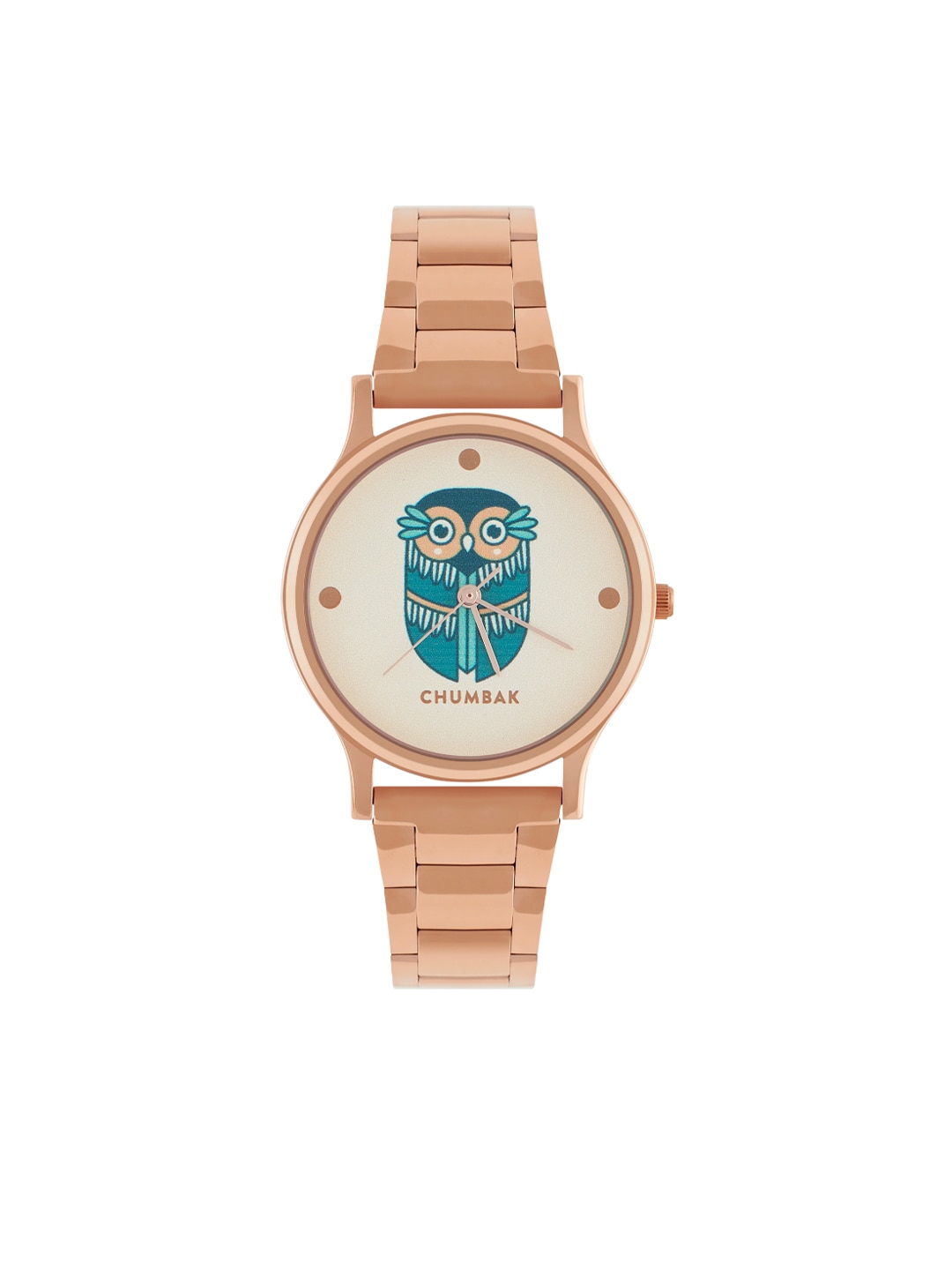 Chumbak White Dial With Vintage Owl Detail Metal link Strap Analoge Watch Price in India