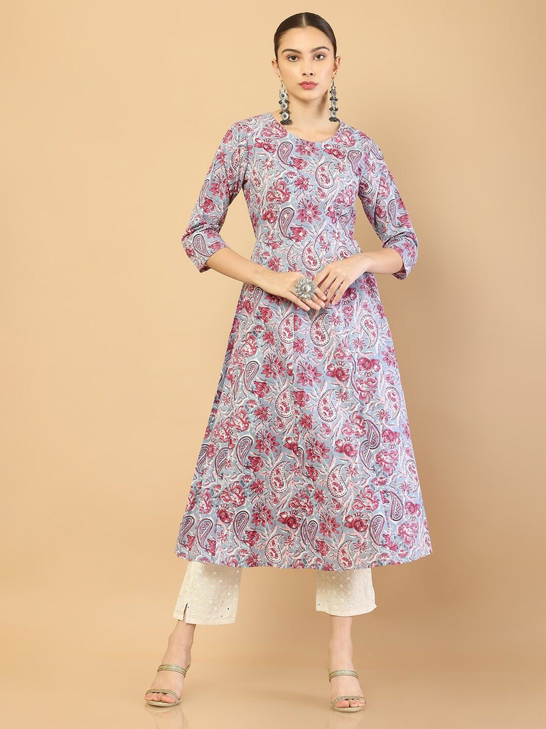 Soch Grey Ethnic Printed Printed Floral Anarkali Price in India