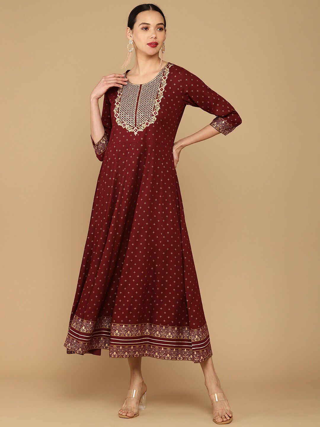 Soch Maroon Floral Embroidered Sequined Anarkali Kurta Price in India