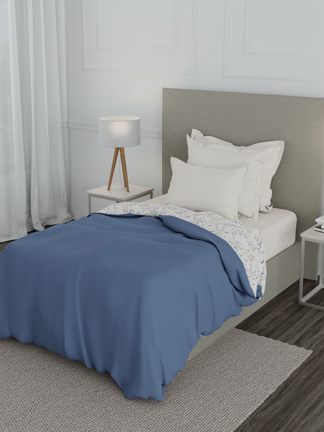 Trident White & Grey Floral Reversible Microfiber Mild Winter Single Bed Dohar Price in India