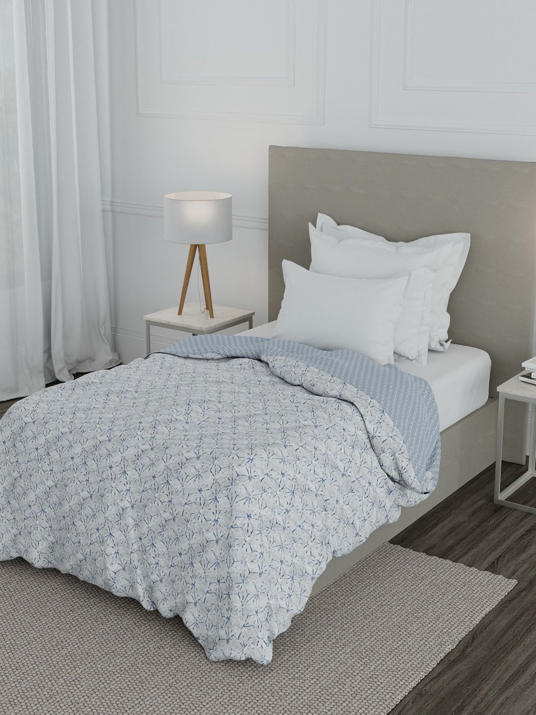 Trident Blue & White 90GSM Floral Microfiber Mild Winter Single Bed Dohar Price in India
