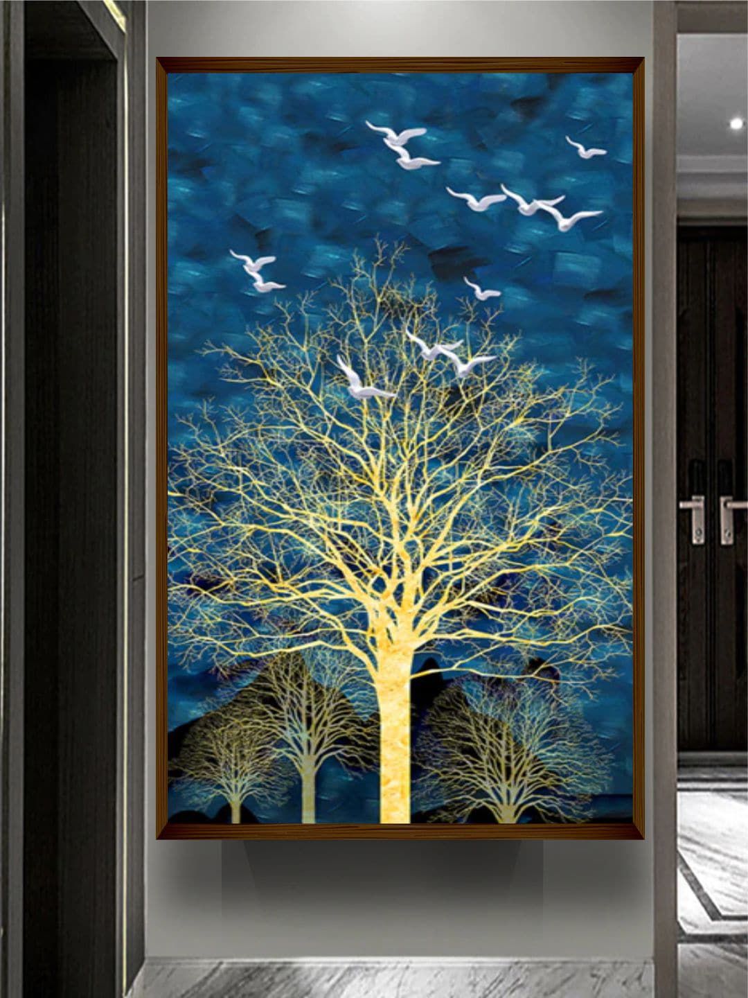 The Art House Blue & Yellow Abstract Framed Wall Painting Price in India
