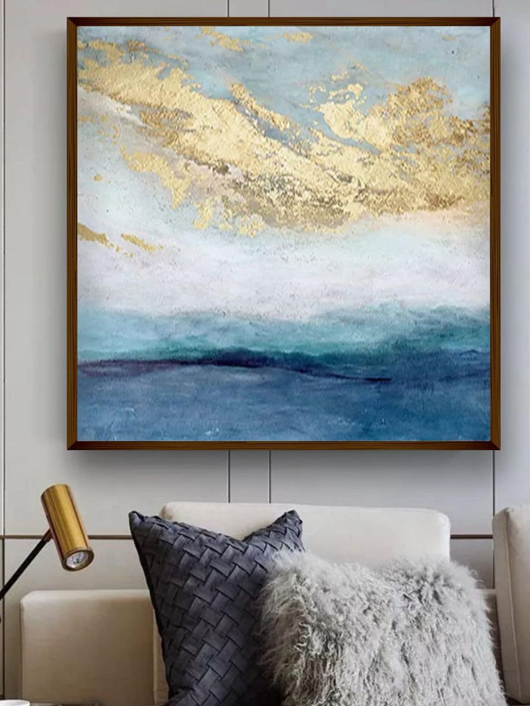 The Art House Gold & Blue Abstract Painting Wall Art Price in India