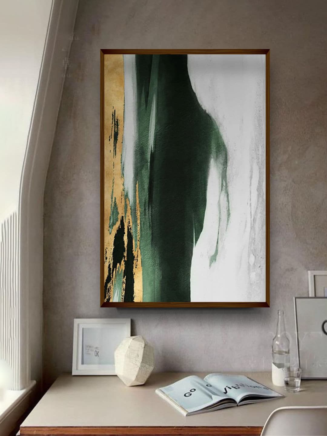 The Art House Green & Grey Abstract Framed Wall Painting Price in India