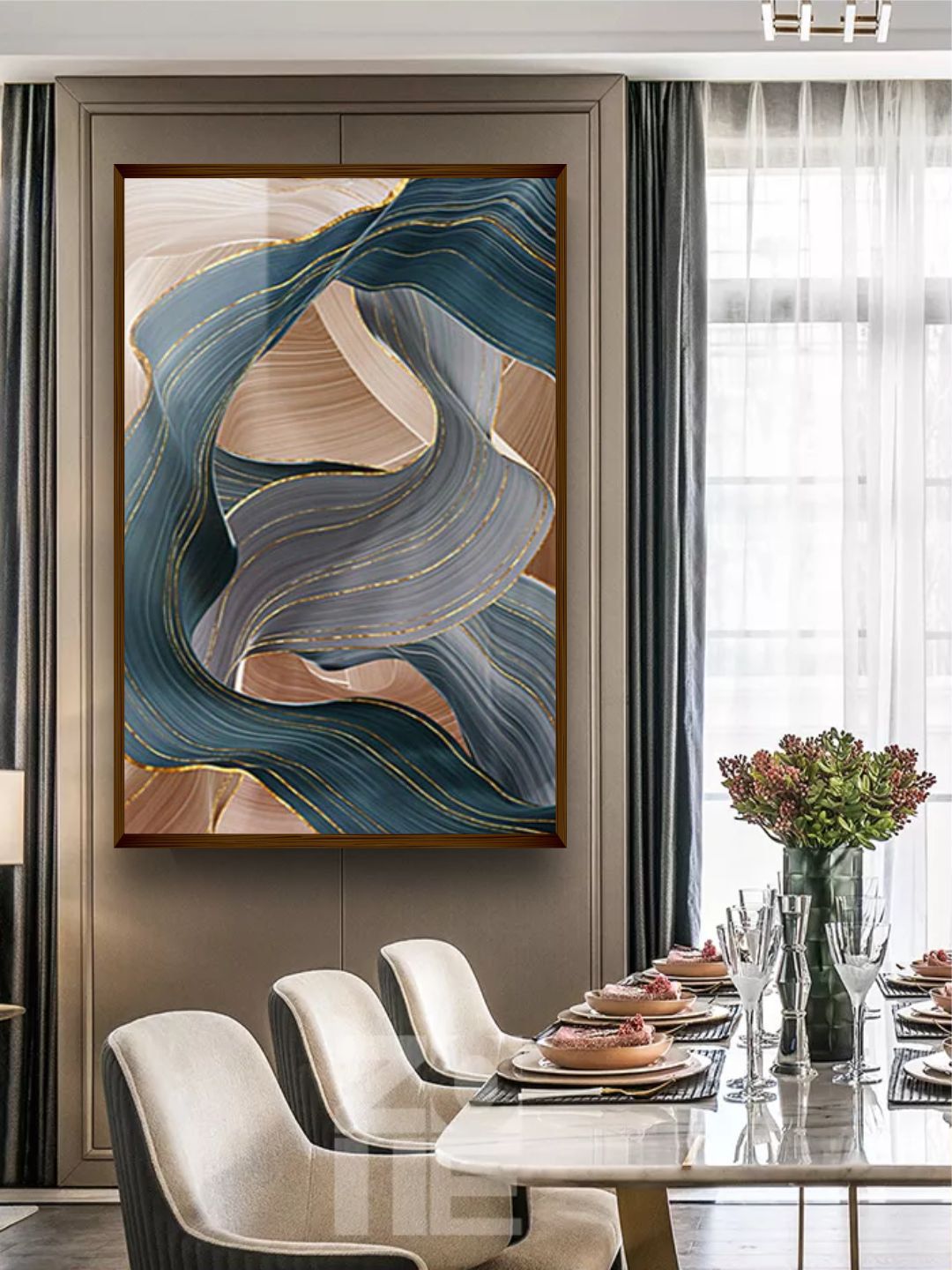 The Art House Gold Toned & Blue Abstract Painting Wall Art Price in India