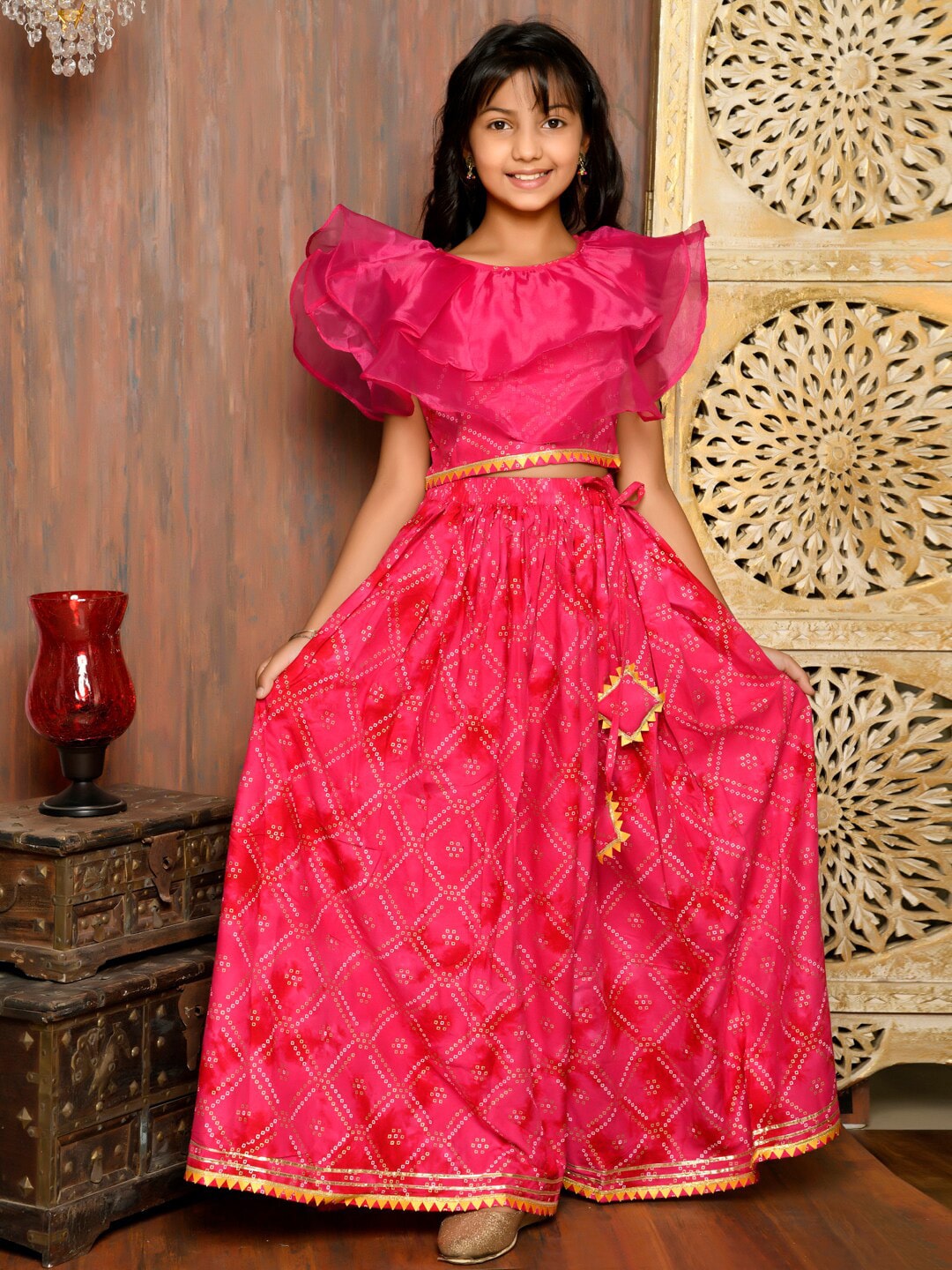 LilPicks Girls Pink & Gold-Toned Ready to Wear Lehenga & Price in India