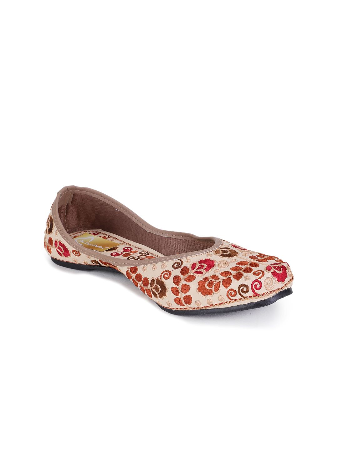 The Desi Dulhan Women Cream-Coloured Embellished Leather Ethnic Embroidered Flats Price in India