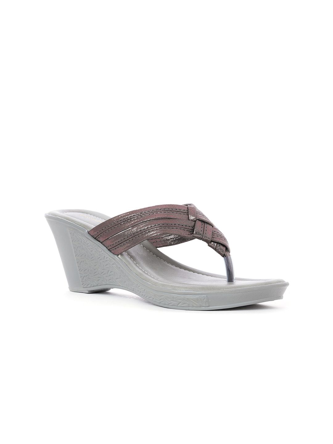 Khadims Grey Embellished Wedge Sandals Price in India