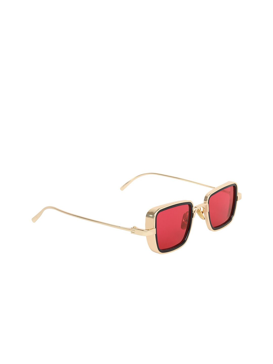 CRIBA Unisex Red Lens & Gold-Toned Rectangle Sunglasses with UV Protected Lens Price in India