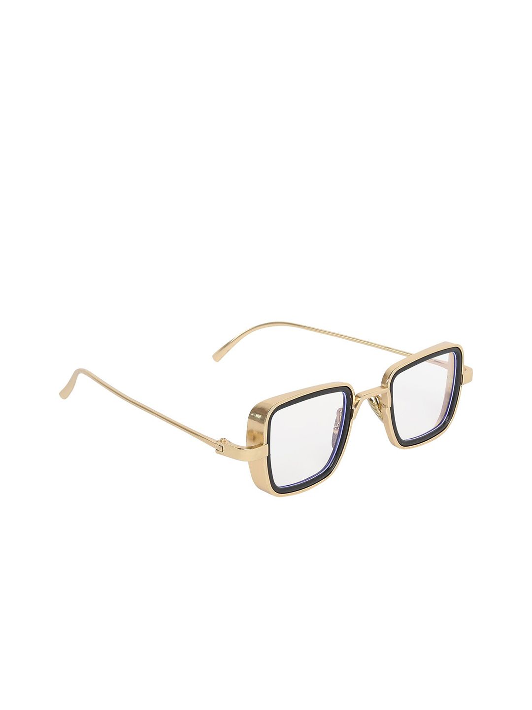 CRIBA Unisex Clear Lens & Gold-Toned Rectangle Sunglasses with UV Protected Lens