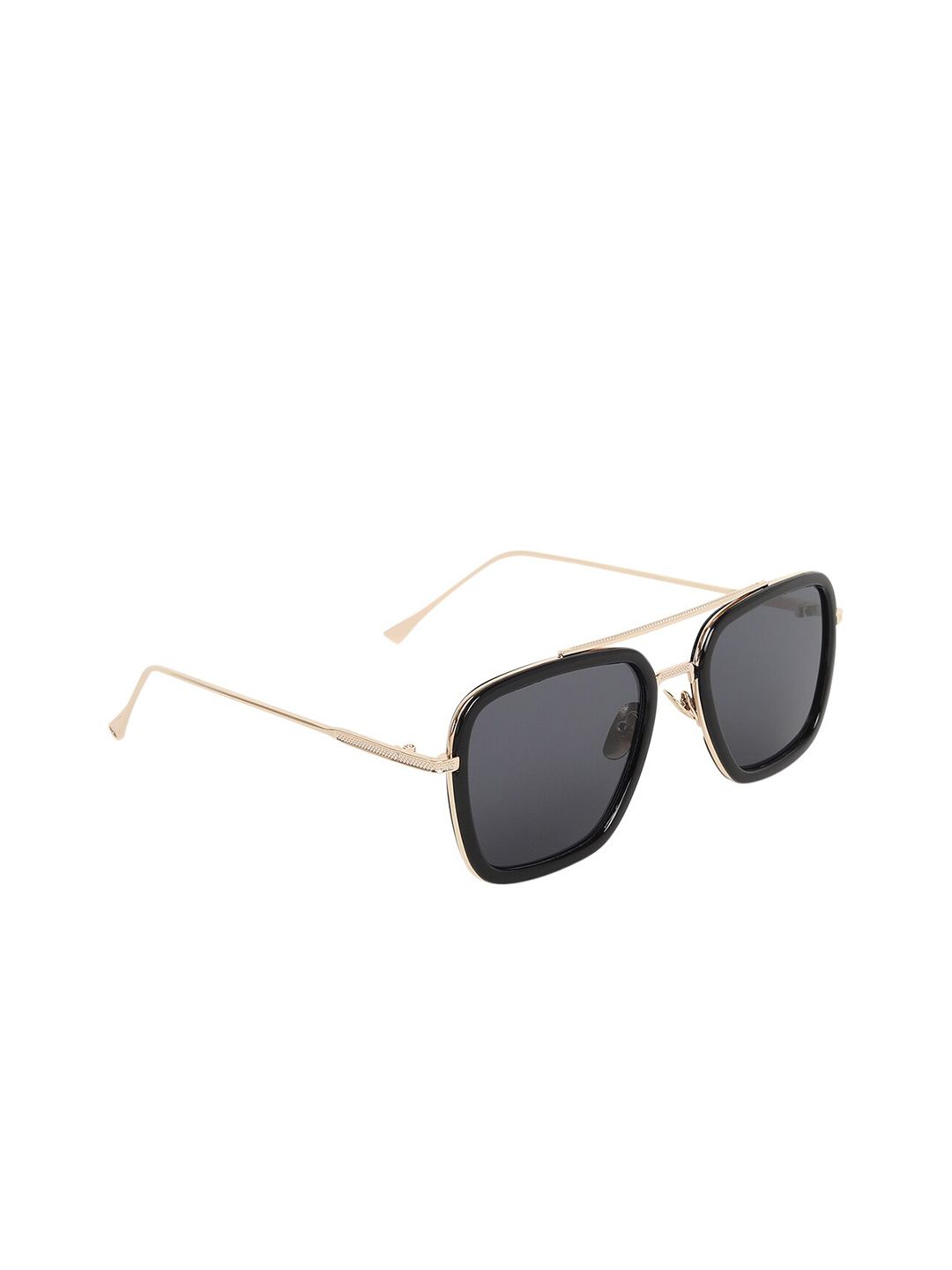 CRIBA Unisex Black Lens & Gold-Toned Square Sunglasses with UV Protected Lens