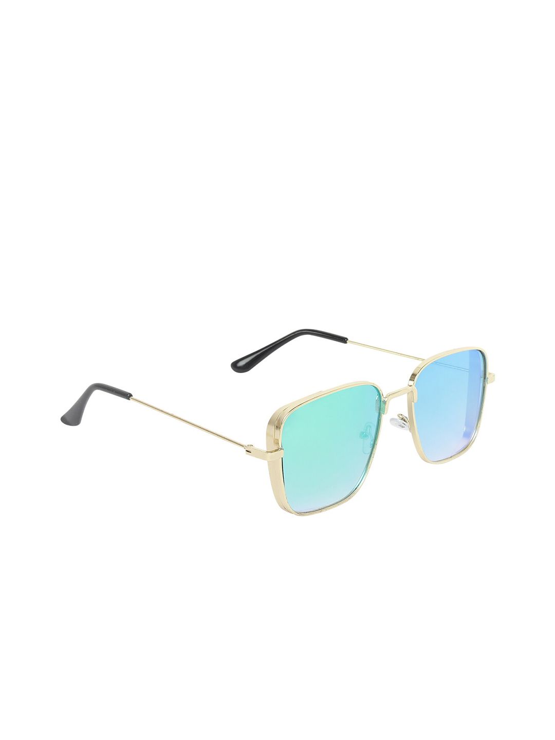 CRIBA Unisex Blue Lens & Gold-Toned Rectangle Sunglasses with UV Protected Lens Price in India