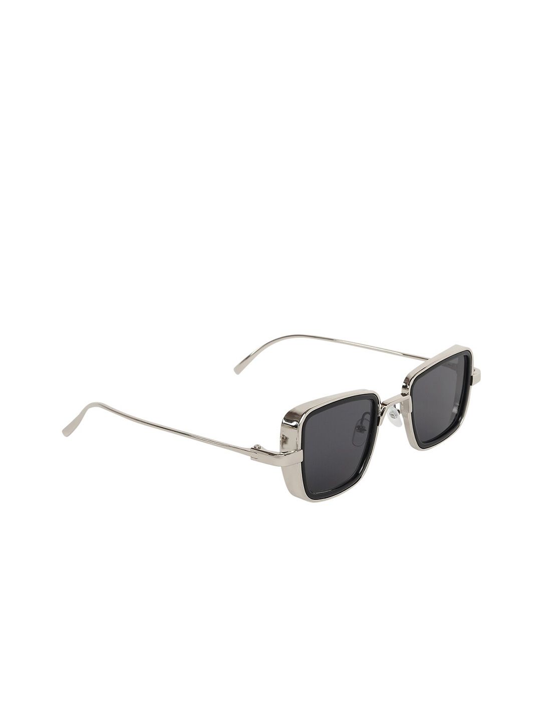 CRIBA Unisex Black Lens & Steel-Toned Rectangle Sunglasses with UV Protected Lens