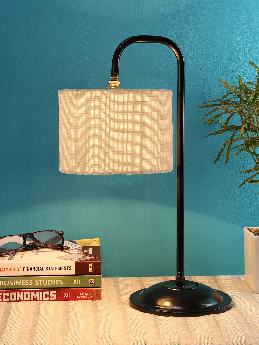 Devansh White & Black Table Lamps With Jute Shade Price in India